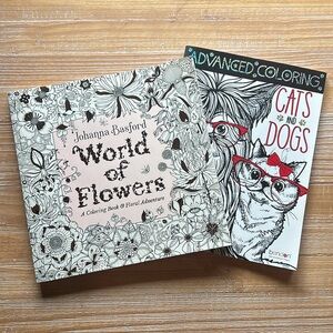 World of Flowers By Johanna Basford, Cats & Dogs Coloring Books